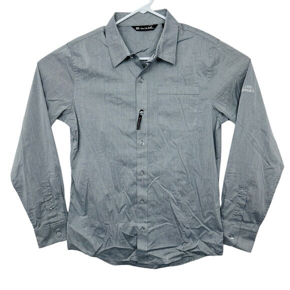 Travis Mathew Button Up Shirt Long Sleeve Striped Men Size Small Gray White NWT - Picture 1 of 8